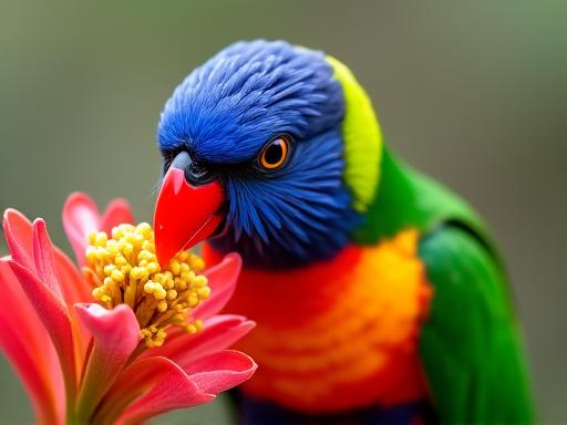 A colorful rainbow lorikeet feeding on nectar.